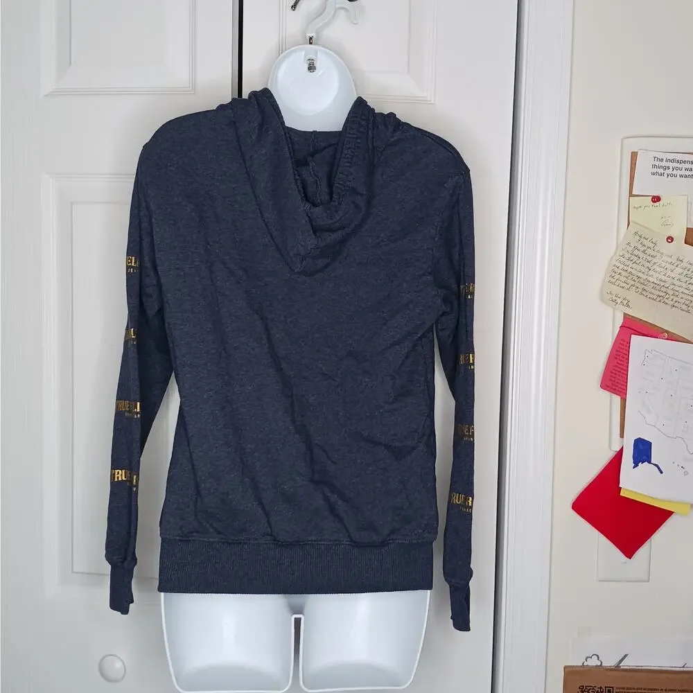 True Religion Blue and Gold Buddha Logo Pullover Hoodie